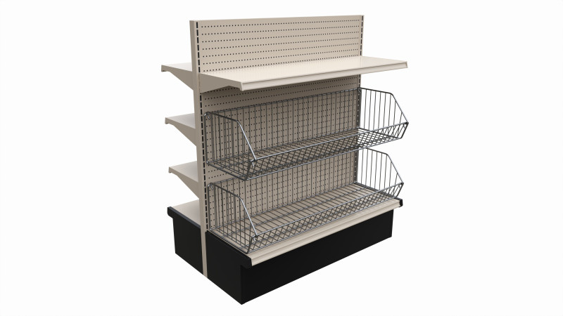 Store Shelving Double Sided Unit Small With Baskets Model 3D .c4d .max .obj .3ds .fbx .stl .blend 