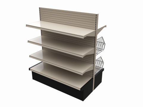 Store Shelving Double Sided Unit Small With Baskets Model 3D