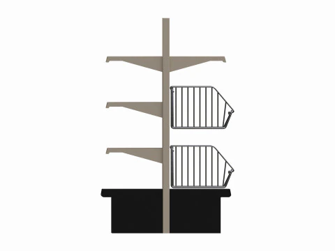 Store Shelving Double Sided Unit Small With Baskets 3D Model