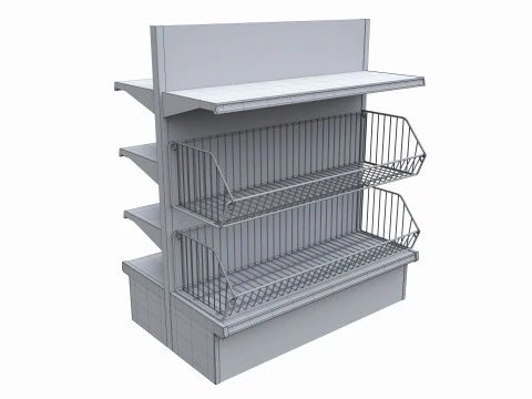 Store Shelving Double Sided Unit Small With Baskets 3D Model