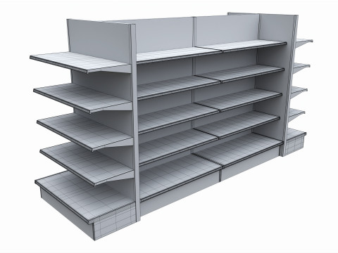 Store Shelving Double Sided Unit With End Cap Unit 3D 模型