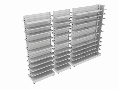 Store Slatwall Metal Double Sided Shelf Unit Model 3D