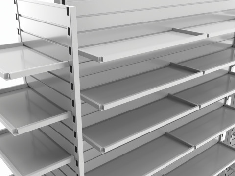 Store Slatwall Metal Double Sided Shelf Unit Model 3D