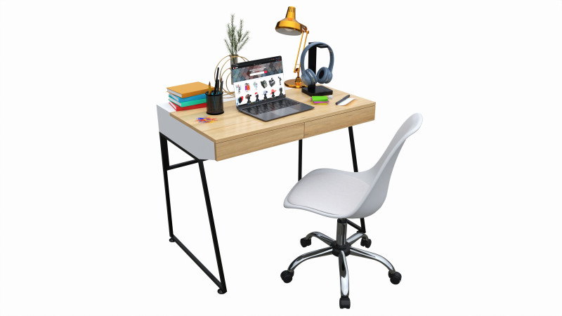 Study desk with laptop Modello 3D .c4d .max .obj .3ds .fbx .stl .blend 