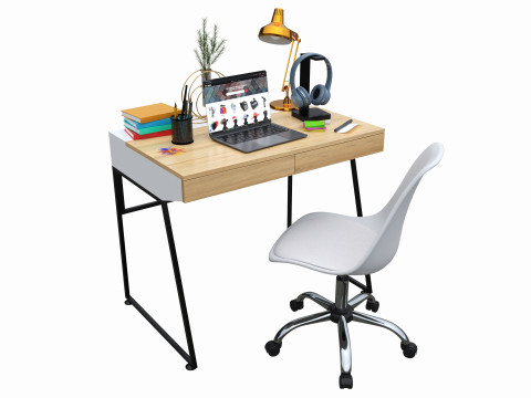 Study desk with laptop Modelo 3D