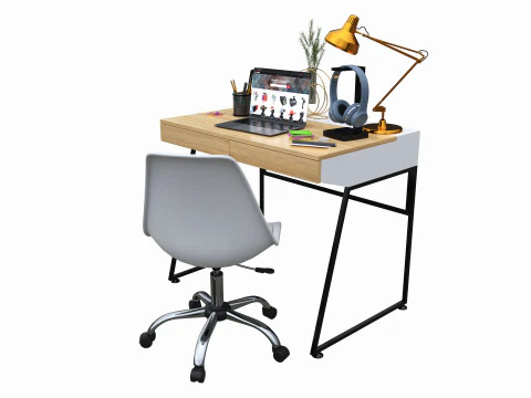 Study desk with laptop 3D Model