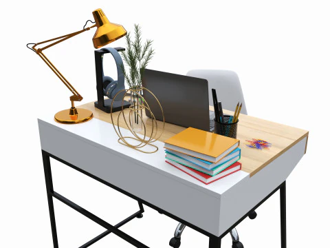 Study desk with laptop 3D Model