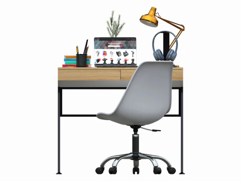 Study desk with laptop 3D Model
