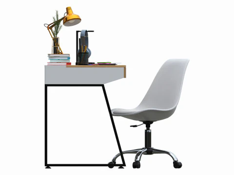 Study desk with laptop 3D Model