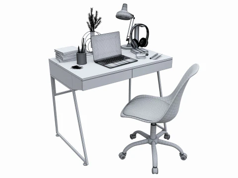Study desk with laptop 3D Model