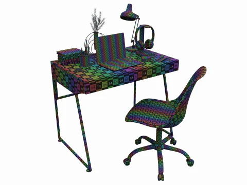 Study desk with laptop 3D Model