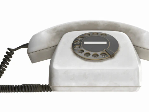 Table Rotary Dial Telephone White Dirty 3D Model