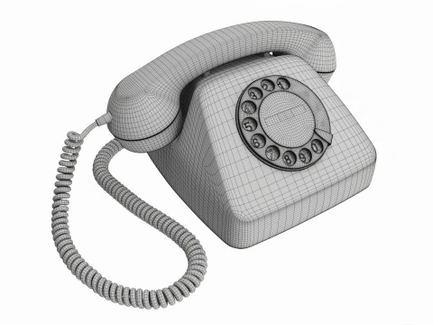Table Rotary Dial Telephone White Dirty 3D Model