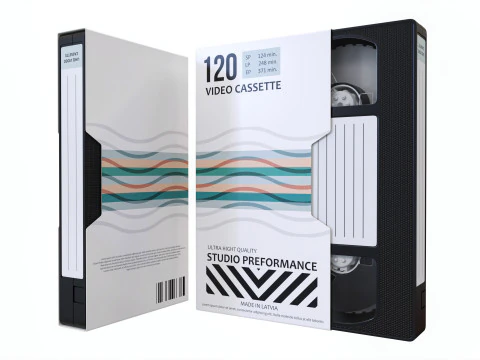 Cassetta video VHS con coperchio Modello 3D