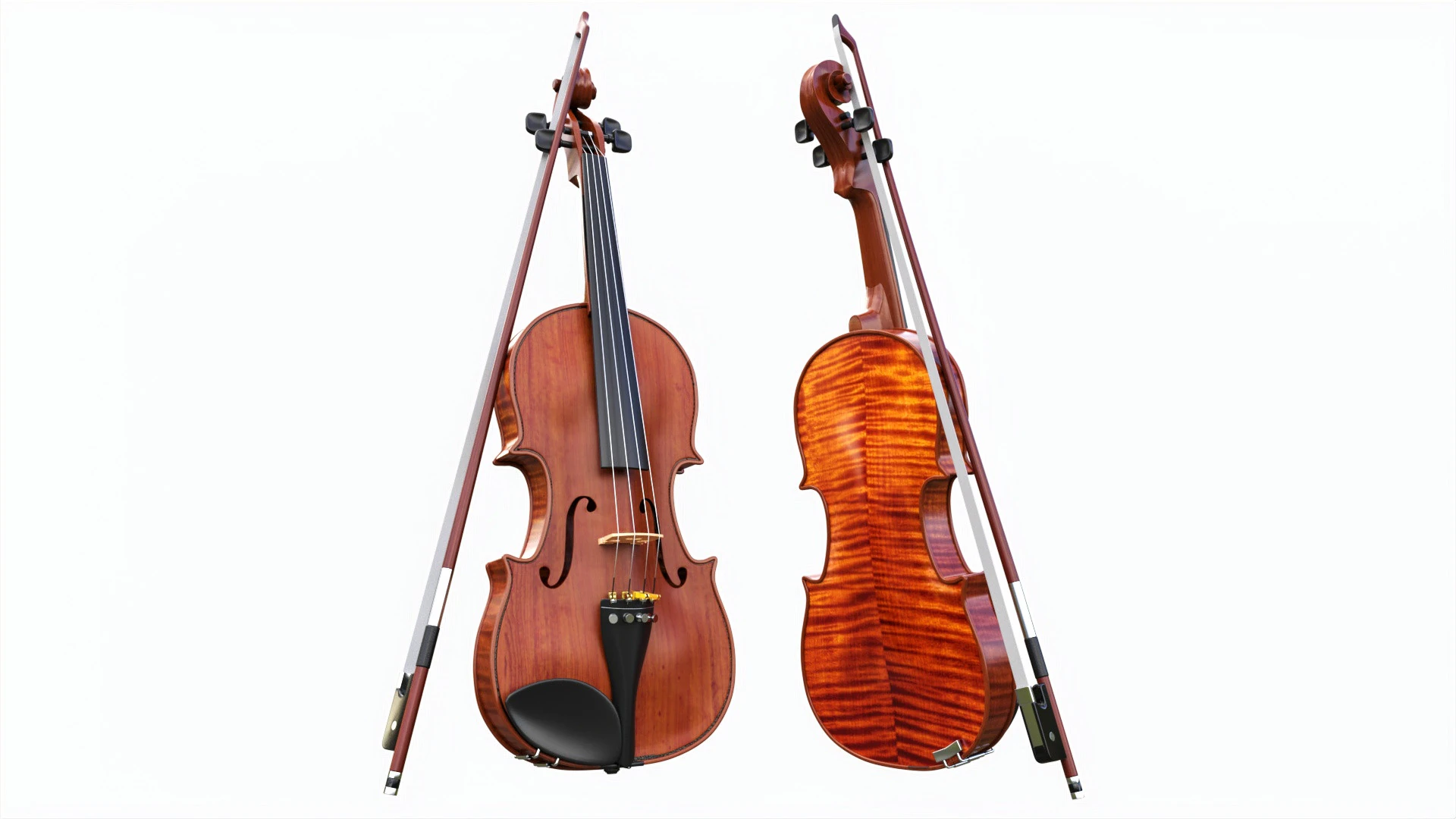 Classick brown violin with bow 3D Model .c4d .max .obj .3ds .fbx .stl .blend 