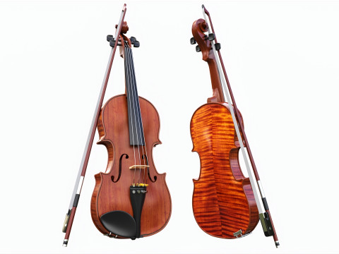Classick brown violin with bow 3D-Modell