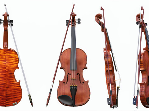 Classick brown violin with bow Modelo 3D