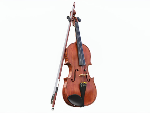 Classick brown violin with bow Modelo 3D