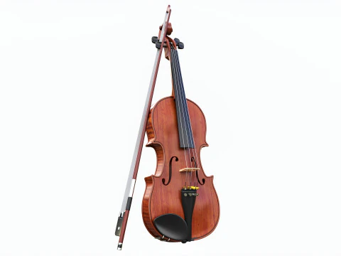 Classick brown violin with bow 3D Model