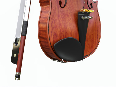 Classick brown violin with bow Modelo 3D