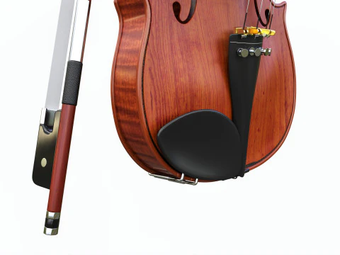 Classick brown violin with bow 3D Model