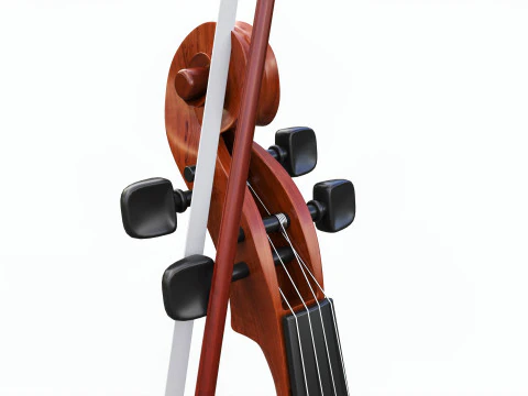 Classick brown violin with bow 3D Model