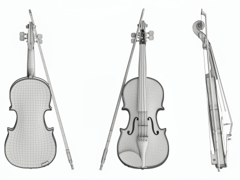 Classick brown violin with bow Modelo 3D