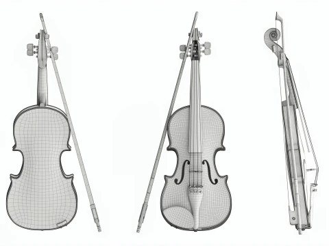 Classick brown violin with bow 3D Model