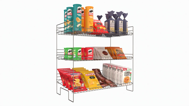 Store Wire Snack Shelf And Chip Rack 3D Model .c4d .max .obj .3ds .fbx .stl .blend 