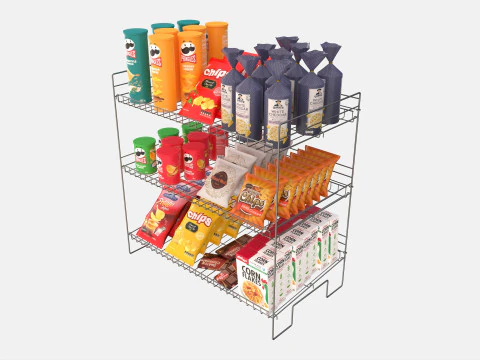 Store Wire Snack Shelf And Chip Rack 3D Model