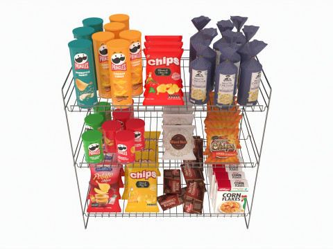 Store Wire Snack Shelf And Chip Rack 3D Model