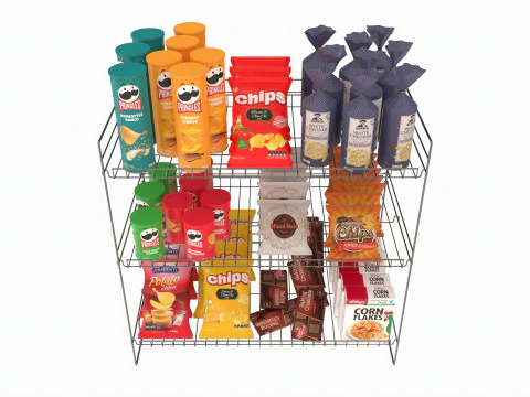 Store Wire Snack Shelf And Chip Rack 3D Model