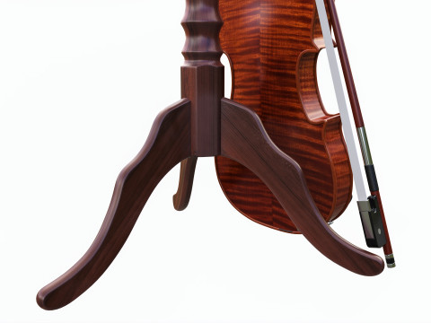 Violin with bow and wooden music note stand 3D Модель