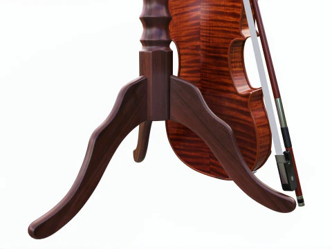 Violin with bow and wooden music note stand 3D Model