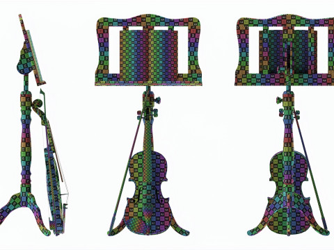 Violin with bow and wooden music note stand 3D Модель