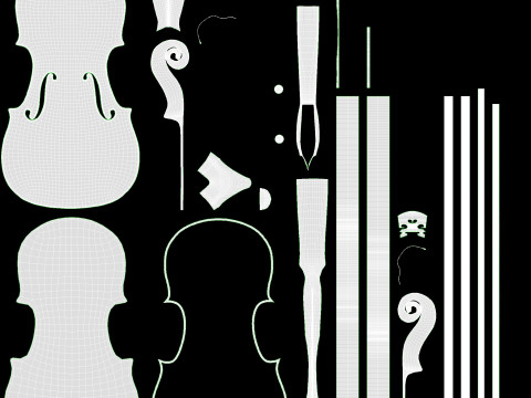 Violin with bow and wooden music note stand 3D Модель