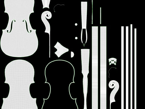 Violin with bow and wooden music note stand 3D Model