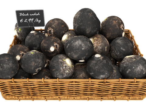 Black radish in tray with price tag 3D मॉडल