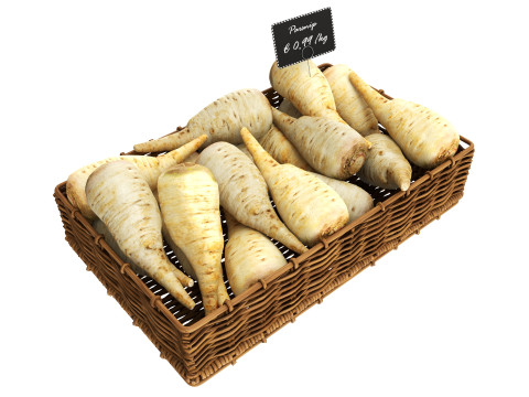 Parsnip in tray with price tag Modelo 3D