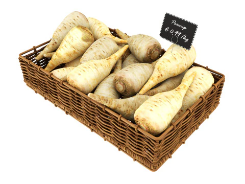 Parsnip in tray with price tag 3D Model