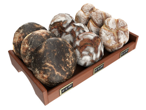 Round bread selection on tray 3Dモデル