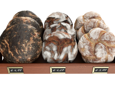Round bread selection on tray 3Dモデル