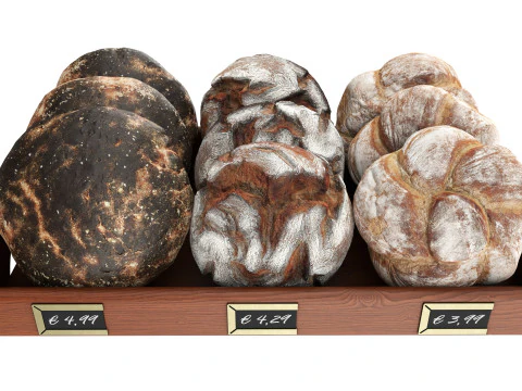 トレイ上の丸いパンの選択 3Dモデル