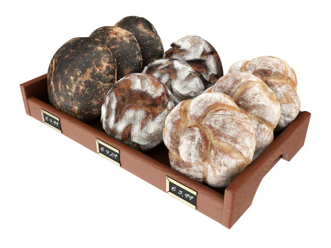 トレイ上の丸いパンの選択 3Dモデル