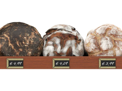 トレイ上の丸いパンの選択 3Dモデル