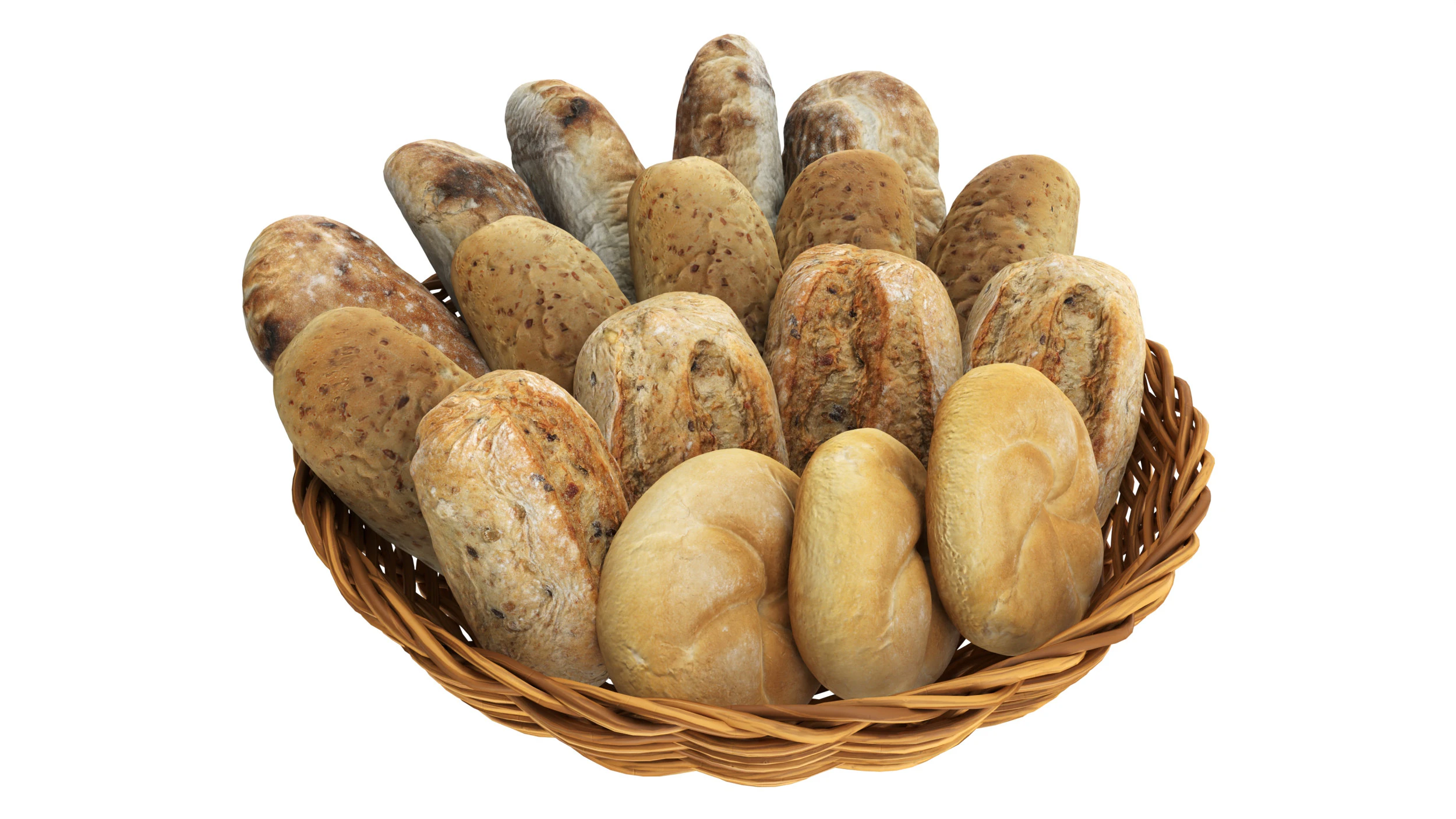 Smallbread selection in basket 3D Model .c4d .max .obj .3ds .fbx .stl .blend 