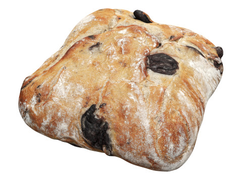 Large square wheat bread with olives Model 3D