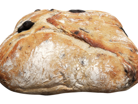 Large square wheat bread with olives Modelo 3D