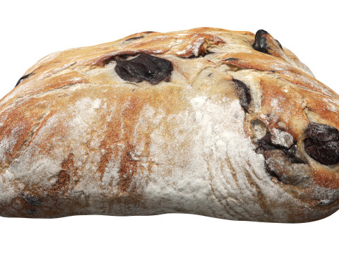 Large square wheat bread with olives Modelo 3D