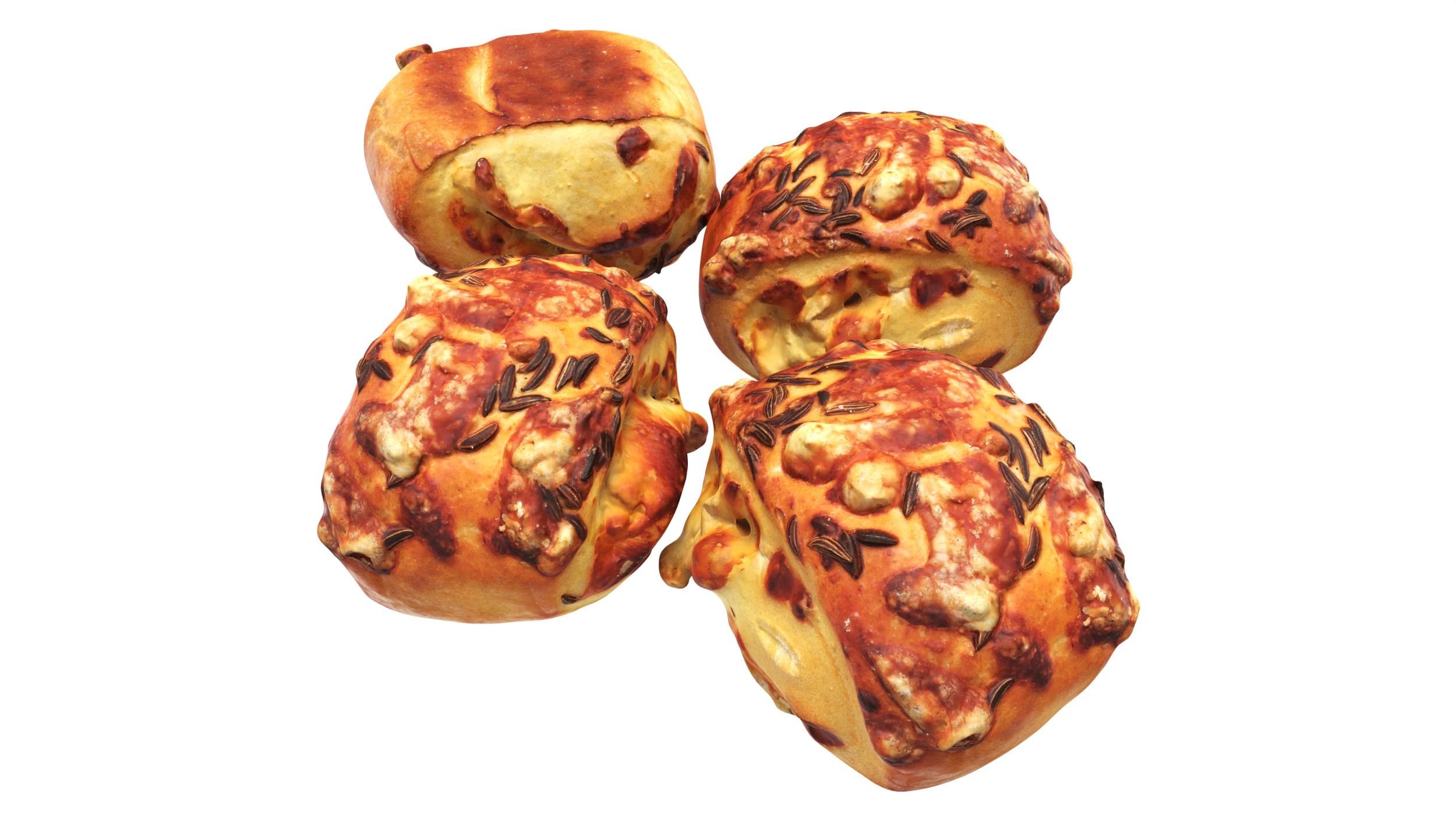 Mini-bun with cheese and cumin seeds 3D Model .c4d .max .obj .3ds .fbx .stl .blend 